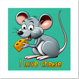 Mouse eating Cheese, I love cheese Posters and Art